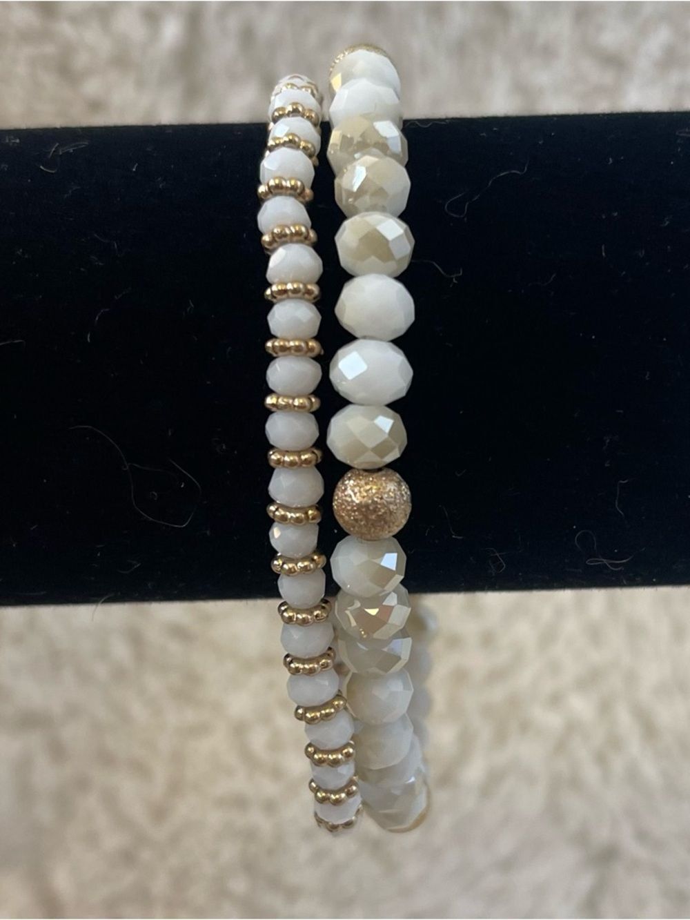 Marlyn Schiff White and Gold Faceted Bead Bracelet Set